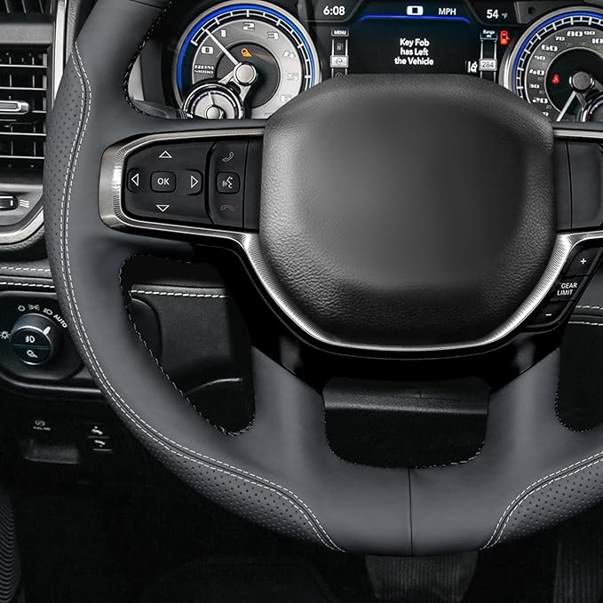 MEWANT Hand-Stitched Steering Wheel Cover Wrap for Dodge Ram 1500 2019-2023 Steering Wheel Accessories for Dodge Ram(Backsides Without Buttons)