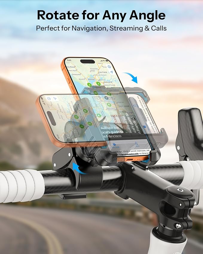 OMOTON BK01 Anti-Vibration Phone Mount, Quick Lock Shockproof Bike & Motorcycle Phone Holder, Fits iPhone & Android for Riders on E-Bike, Stroller, Scooter, Fits Handlebars & Rearview Mirror, Blue