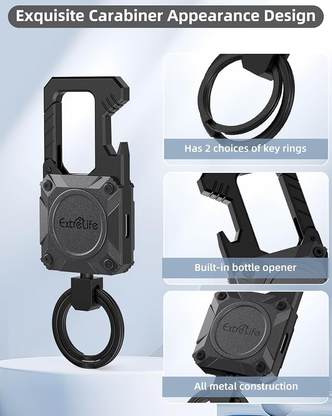 ExtreLife Keychain, Works with Apple Find My, Bottle Opener, Carabiner Car Key Chains with Gps Tracker