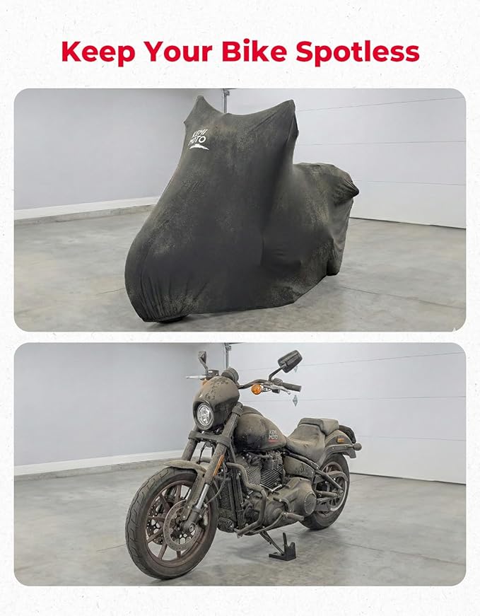 KEMIMOTO Indoor Motorcycle Cover Soft Stretch Elastic Dustproof Covers Fit for Touring Cruiser Street Glide Road King Scout Chief Rebel 500 1100 Low Rider Heritage Classic R 1300 GS Ninja 400 500 650