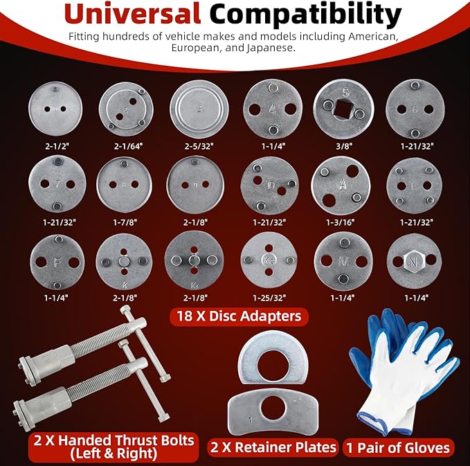 8MILELAKE Disc Brake Caliper Compressor Wind Back Tool 24pc Professional Caliper Tool Set