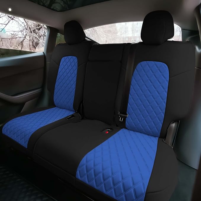 FH Group Custom Fit Car Seat Covers Specifically Made for 2020-2025 Tesla Model Y Ultraflex Neoprene Water Resistant Automotive Seat Covers - Full Set Blue