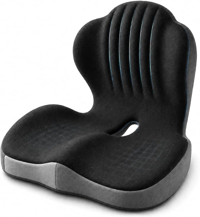 Seat Cushion With Lumbar Support, Extra Thick High Density Ergonomic Seat Cushion For Office Chair And Car Seat, Non-Flattening Memory Foam With Tailbone Pressure Relief And Back Support (Dark Grey)