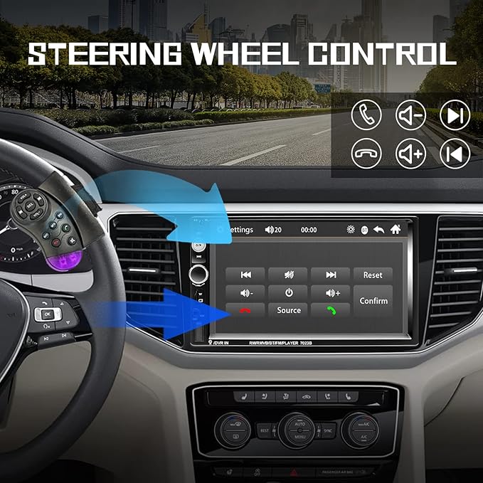 Double Din Car Stereo 7" Touch Screen 2 Din Car Radio with Bluetooth FM, MP5 Player with USB/SD/AUX Input 2 Din Autoradio with Mirror Link SWC,Portable Media Players +Backup Camera