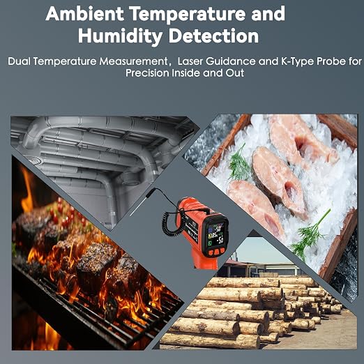 -58°F to 1796°F Infrared Thermometer Gun, Dual-Mode 16:1 | Surface & Internal Temperature Reading，Includes Portable Holster，Humidity & Ambient Temperature Display