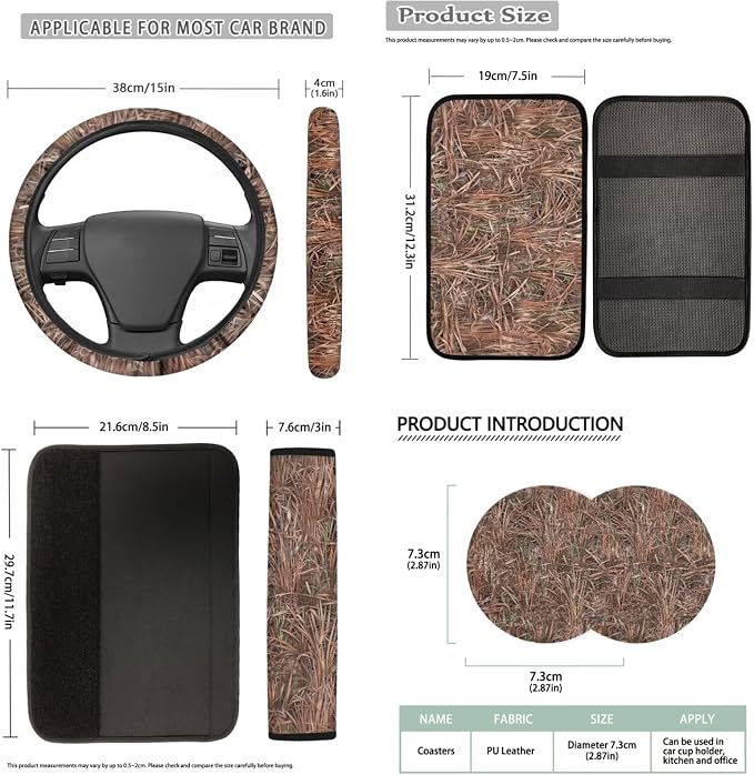 Bulopur 14 Pieces Duck Hunting Camo Auto Seat Covers Full Set with Vehicle Armrest Cushion Non-Slip Car Seat Belt Shoulder Strap Covers Headrest Covers Coasters Automotive Interior Decor Set