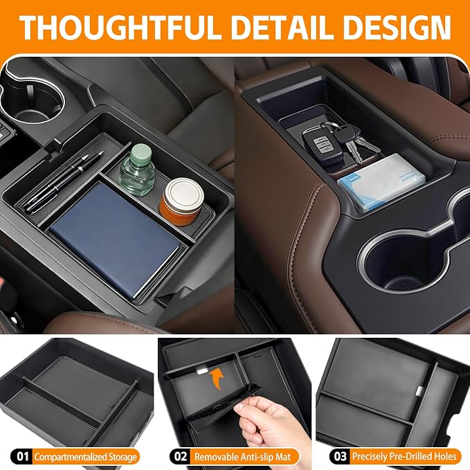 Center Console&2nd Row Armrest Organizer Compatible with 2023-2026 Honda Pilot (Only Fits for 8 Seats) Storage Box for Pilot Accessories