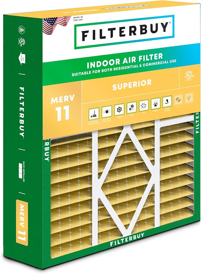 Filterbuy 20x25x5 Air Filter MERV 11 Superior Pet & Allergy Defense (1-Pack), Pleated HVAC AC Furnace Filters for Amana, Coleman, Goodman, Maytag, York, and More (Actual Size: 20.19 x 25.31 x 5.25)