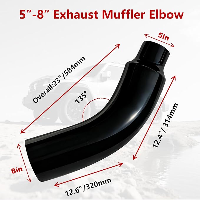 Universal 5" to 8" Exhaust Elbow Pipe with Steel Clamp - Silver Chrome or Black Painted for Car, Truck & Diesel