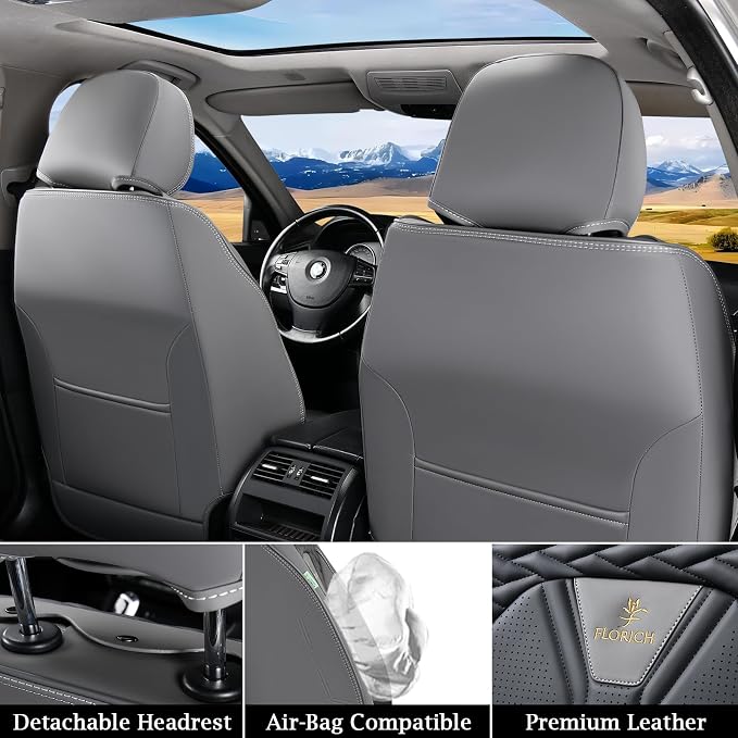 FLORICH Seat Covers for Cars, Waterproof Seat Covers, Leather Car Seat Covers 2 Pack, Universal Seat Cushion Protector for Most Cars Trucks SUV-Gray&Black