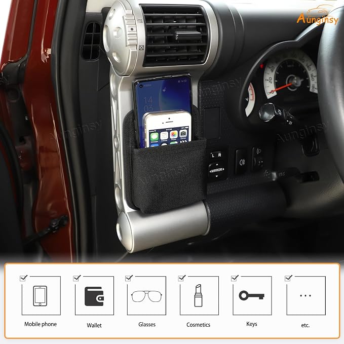 1Pcs Dashboard Side Air Vent Outlet Storage Bag Compatible with Toyota FJ Cruiser 2007-2021, Center Console Multifunction Organizer Tray Pouch Box for Phone/Coin/Key/Card Storage Expansion Accessories