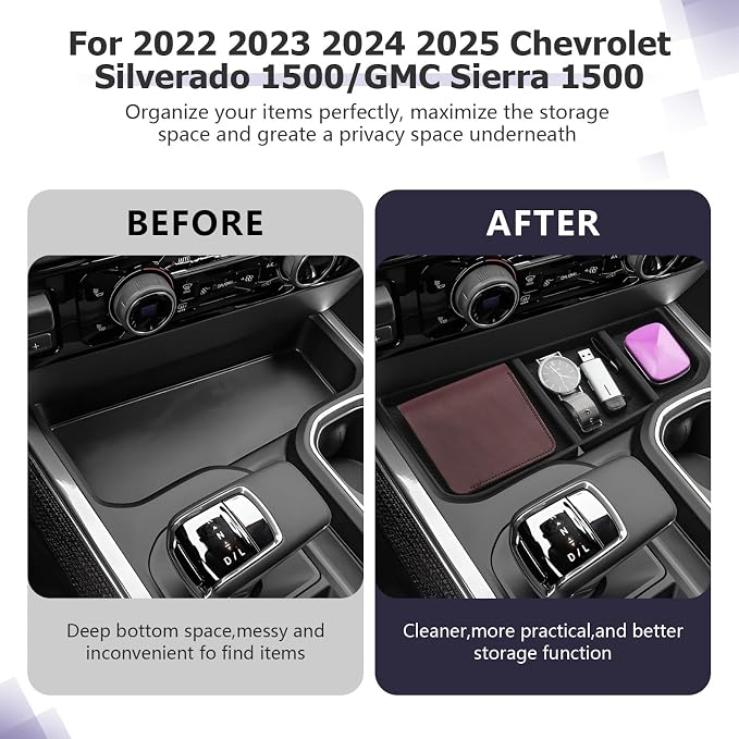 2026 Silverado 1500 Center Console Organizer - Compatible with 2026 2025 2024 2023 Chevy Silverado 1500/GMC Sierra 1500 Accessories Under Screen Organizer Tray - ONLY FIT Full Console w/Bucket Seats