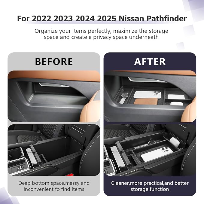 LUWU for 2025 2026 Pathfinder Center Console Tray Set 2022 2023 2024 2025 2026 Nissan Pathfinder SL/Platinum/Rock Creek Accessories Lower Storage Tray Armrest Console Organizer 2-Pack