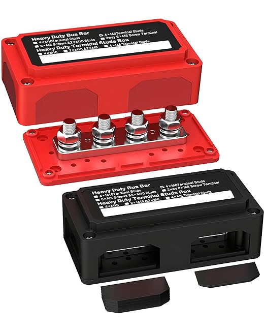 IZTOSS Bus Bar 12v Waterproof Power Distribution Block with 4 x 5/16"(M8) Terminal Studs Heavy Duty Battery Marine Bus Bar for Automotive Marine RV Truck - Positive & Negative