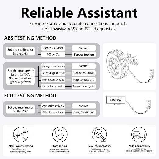 ABS Diagnostic Multimeter Cable for Heavy Duty Semi Trucks & Trailers | Male and female test leads included, No cutting or piercing factory wires, Stable connection for multimeter checks