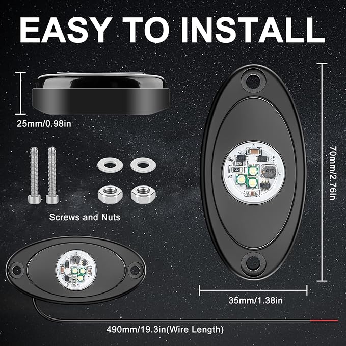 YONEDA 8 Pods White Rock Lights 6000K 3LED Bright LED Underglow Lights IP68 Waterproof for Trucks SUV UTV ATV RZR Car Boats Pickup Motorcycle with 32.8ft Extension Wire