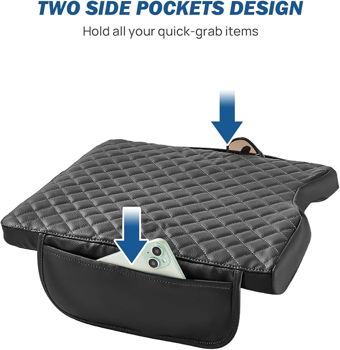 JOYTUTUS Center Console Cover Compatible with 2015-2026 Ford F150, 2017-2026 F250 F350 F450 with 40/20/40 Jump Seat, Leather Armrest Cover Center Console Cushion with Side Pockets (Jump Seat Only)