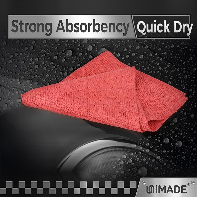 UNIMADE Shop Towels, 400 Pack Commercial Grade Work Rags Microfiber Towels for Cars Cleaning Rag Bulk Detailing Cloth for Automotive Bar Mechanic Restaurant Garage Housekeeping, 11.5"x 11.5", Red