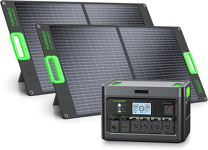Solar Generator 2400W Portable Power Station with 2x100W Solar Panel (Ship Separately),1843Wh LiFePO4 Battery Backup,4 AC Outlets Up to 2400W, for Outdoor,Off-Grid Living,RV Trip,Home Emergency