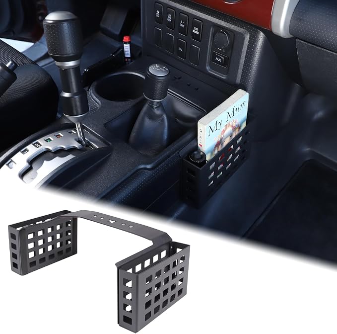 Aunginsy Aluminum Gear Shift Side Storage Basket Center Console Organizer Tray Armrest Storage Box Basket Interior Accessories for Toyota FJ Cruiser 2007-2024, Modern, Minimalist, Type E