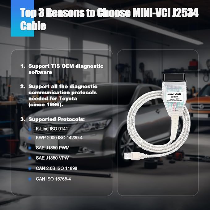 MINI VCI J2534 Cable for Toyota Lexus Scion Vehicles,OBD2 to USB J2534 Diagnostic & Reprogramming Tool Work with TIS Techstream Software V18 Version,OBD2 Scanner Compatible with Windows XP/7/10