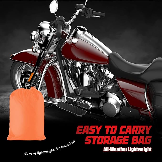 Rosefray 420D Motorcycle Half Cover-Outdoor Waterproof All Weather Protection Lightweight Half Cover, Orange L Size for Most Touring Models Harley Davidson,Honda Goldwing,Road King Street Glide