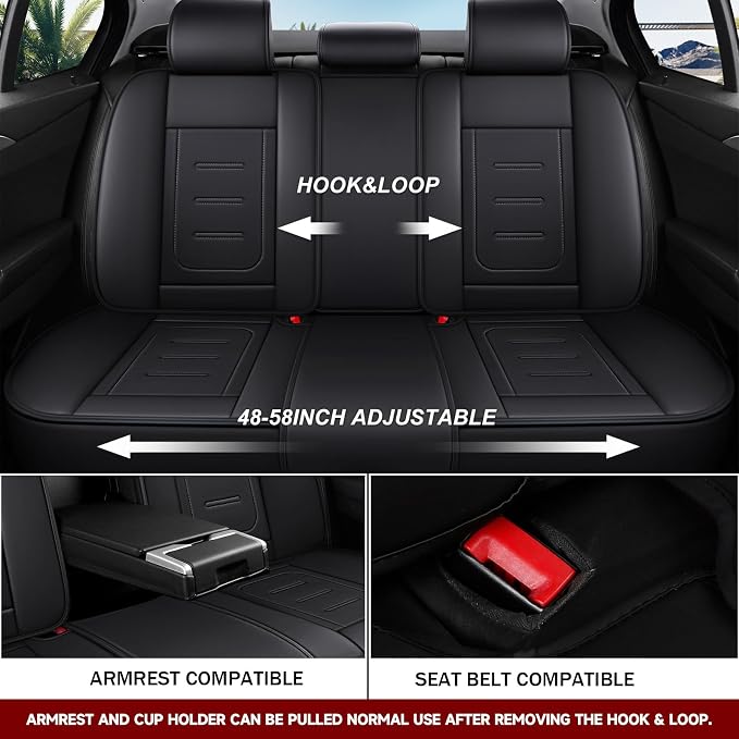 otoez Nappa Leather Car Seat Covers Full Set, Breathable Leather Automotive Seat Covers Front & Rear Seat Protectors with Lumbar Support, Universal Fit for Most 5 Seats Cars SUV Truck Sedan (Black)