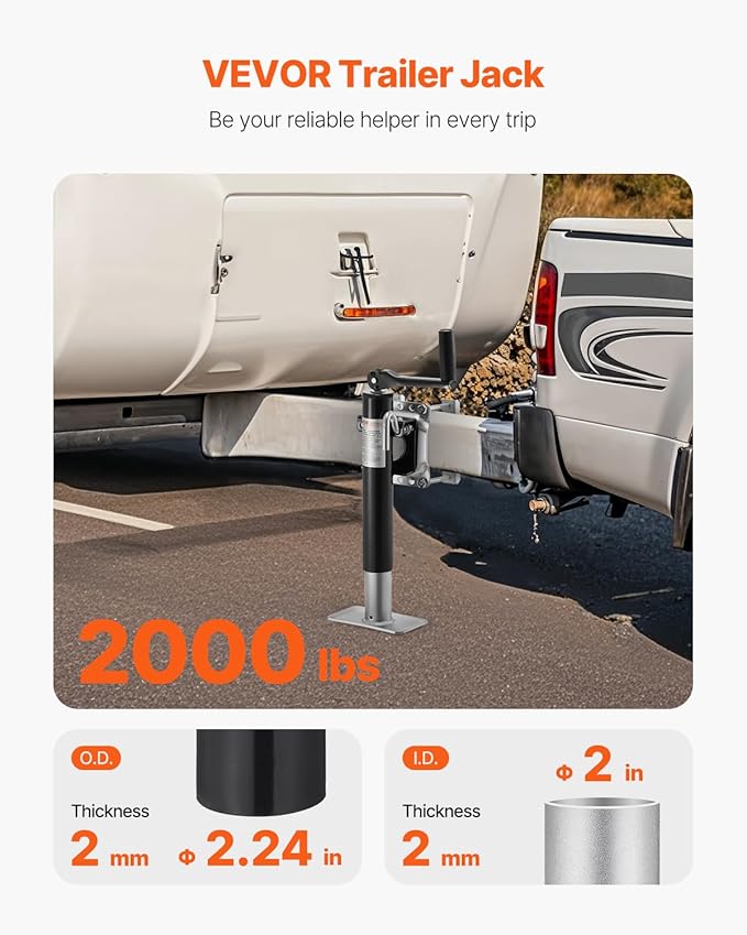 VEVOR Heavy Duty Trailer Jack, 2000 lbs Load Capacity, 10" Swivel Lift for RV, Horse, Utility & Yacht Trailers