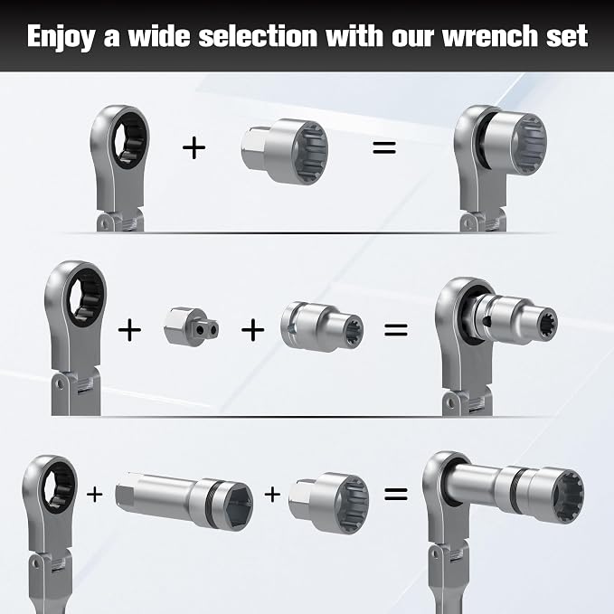 17-Piece Pass Through Socket Set Wrench Set, 10-24mm Double Box End Ratchet, 3/8" & 1/2" Drive Adapters, 72-Tooth, CR-V Steel