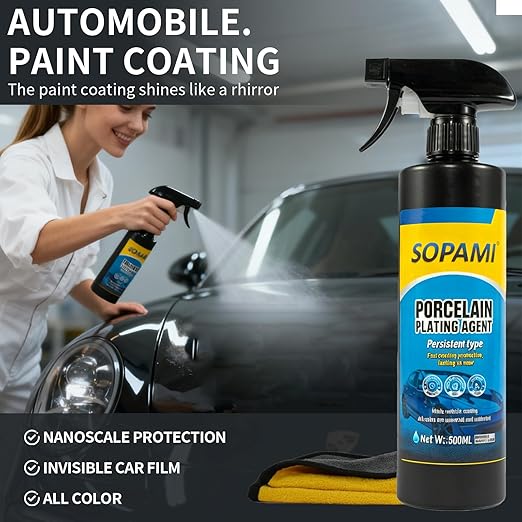 Car Coating Spray, SOPAMI 3-in-1 High Gloss Polish Scratch Remover, Waterless Car Wax Spray for Shine Protection, Nano Hydrophobic Quick Detailer for Paint, Glass, Plastic Metal Surfaces (1)