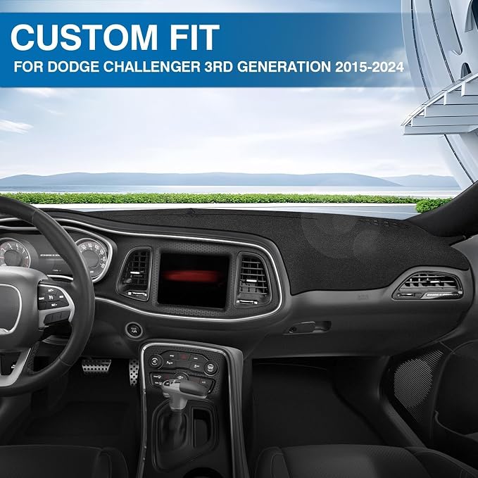KUST Black Dash Cover for Dodge Challenger 2015-2022 2023 2024 Left Hand Driving Non-Slip Dashboard Cover Interior Accessories for Dodge Challenger Custom Fit Dash Mat Sunshade No Glare