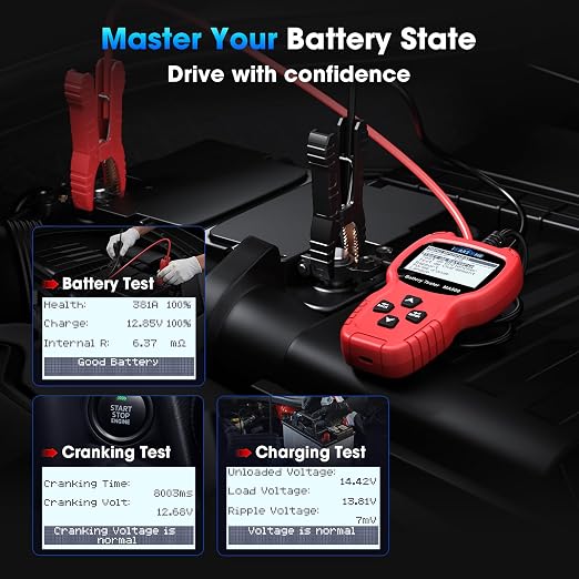 MA500 Car Battery Tester, 9V - 30V Digital Automotive Alternator Meter Diagnostic Tool 100-2000 CCA Load Capacity Auto Charging & Cranking Analyzer for Car Truck Motorcycle Boat RV ATV Yacht