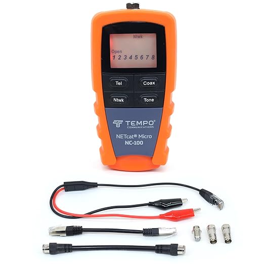 TEMPO NC-100 NETcat Micro Wiring Test Tool, Ethernet Coax Testing, Digital Cable Tester for Voice, Data, Video, Coax, Ethernet (NC-100)