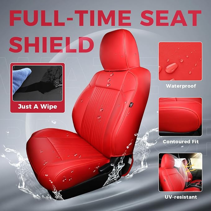 FREESOO Custom Fit for Toyota Tacoma Seat Covers, Front & Rear Fit 2005-2015 Full Coverage Waterproof Leather Truck Automotive Seat Covers, Tacoma Seat Covers Pickup Seat Protector (5 Seats, Red)