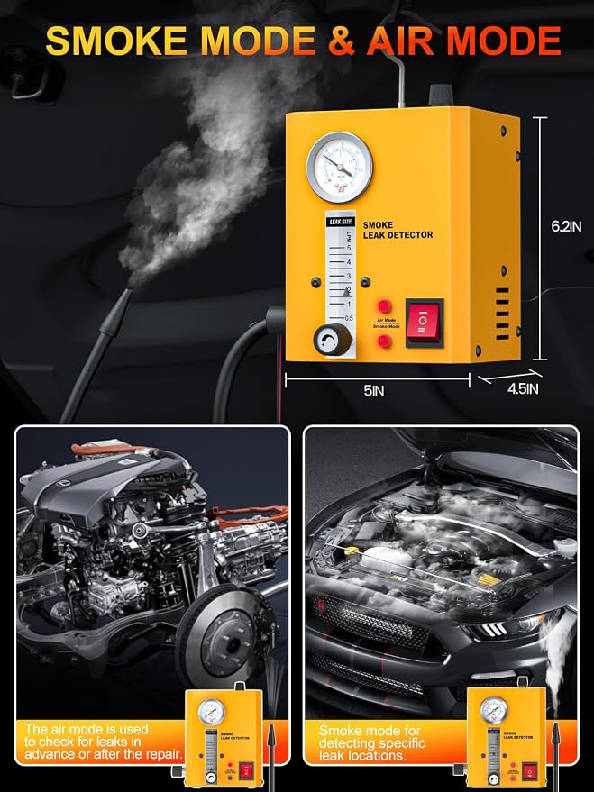 Smoke Machine Automotive Leak Detector with Built-in Air Pump, Pressure Gauge, Flow Meter, Vehicle Diagnostic Tool for Leaks Test in Vacuum,Fuel,EVAP & Other Cars System(Oil Not Included)