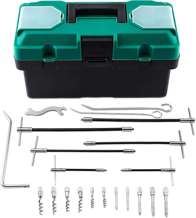 maXpeedingrods 23pcs Packing Extractor Set, Steel Alloy Packing Puller Tool Set, Flexible Shaft Corkscrew Packing Pulling Hook Sets, Gland Packing Extraction Removal Kit with Toolbox