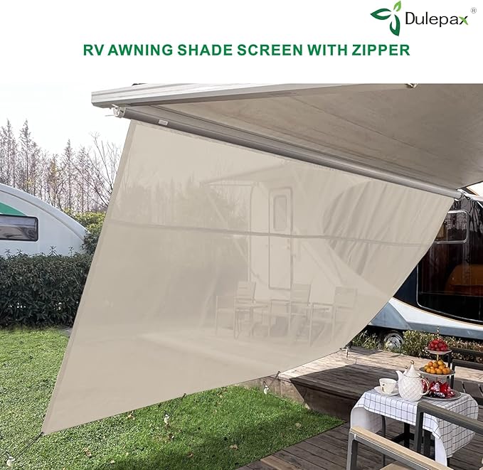 Dulepax RV Awning Shade Screen with Zipper 8'X16'3'' -Second Generation RV Awning Screen Significantly Improves Shadew and Privacy.Universal RV Awning Sun Shade Screen with Complete Kits