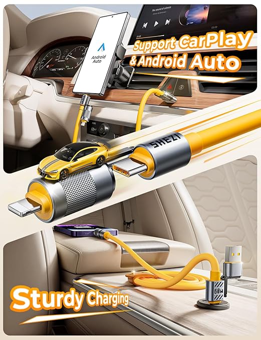 2025 Silicone 4-in-1 USB C Cable 60W Compatible with Lightning Cable Fast Charging & Data Transfer, Support to CarPlay & Android Auto, 5FT Multi Cord Combo Charger for iPhone/iPad