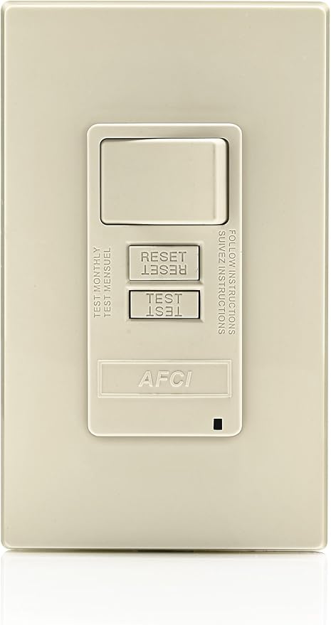 Leviton AFCI/Switch Combination, 15 Amp, Self Test, LED Indicator Light, AFSW1-T, Light Almond