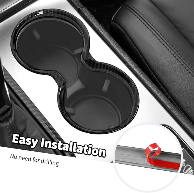 Jimen Fit for Jeep Grand Cherokee 2016-2021, 2PCS Front Cup Holder Trim Overlay & Gear Shift Cover (Carbon Fiber)