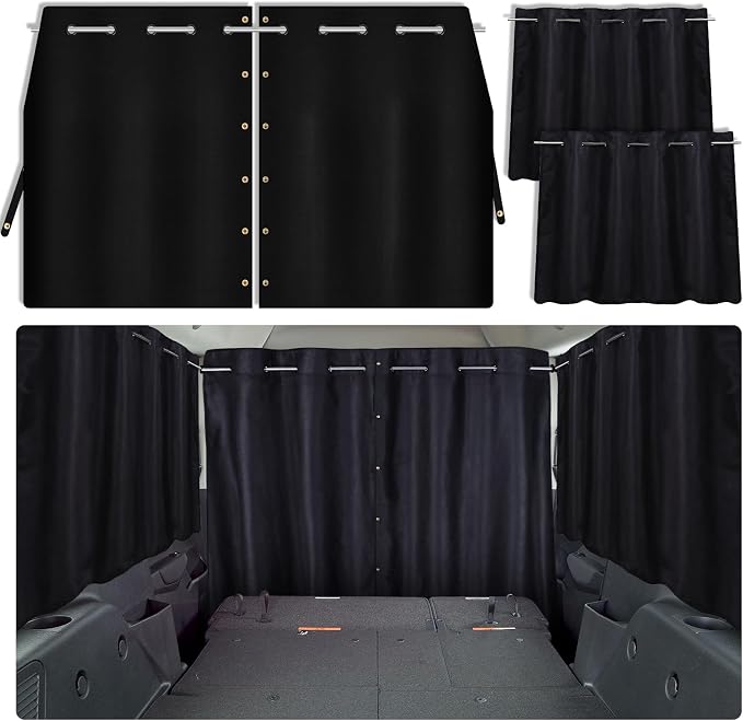 ZATOOTO Car Window Shades Set of 3, Side & Back Window Blackout Car Divider Curtains, Opaque Suede, Totally Blackout, Adjustable Length for Most Cars, Sedans, Vans & SUVs
