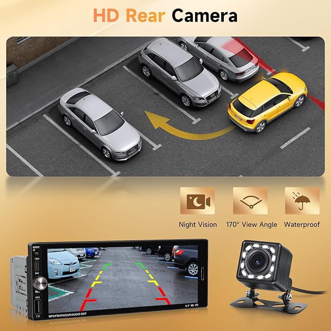 Single Din Car Stereo Compatible with Carplay Android Auto, METEESER 6.9 Inch Bluetooth5.2 Car Stereo with Backup Camera,1280 * 480 IPS Touch Screen Car Radio Support FM/Mirror Link/SWC/USB/DVR/EQ