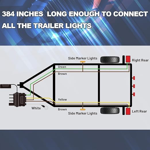 32FT Trailer Wiring Harness Kit, 4 Pin 5 Wire Trailer Wiring Harness, Boat Trailer Wiring Harness, 5 Wire 4 Pin Flat Trailer Connector, for Connection of Tail Lights, Brake Lights and Turn Signals