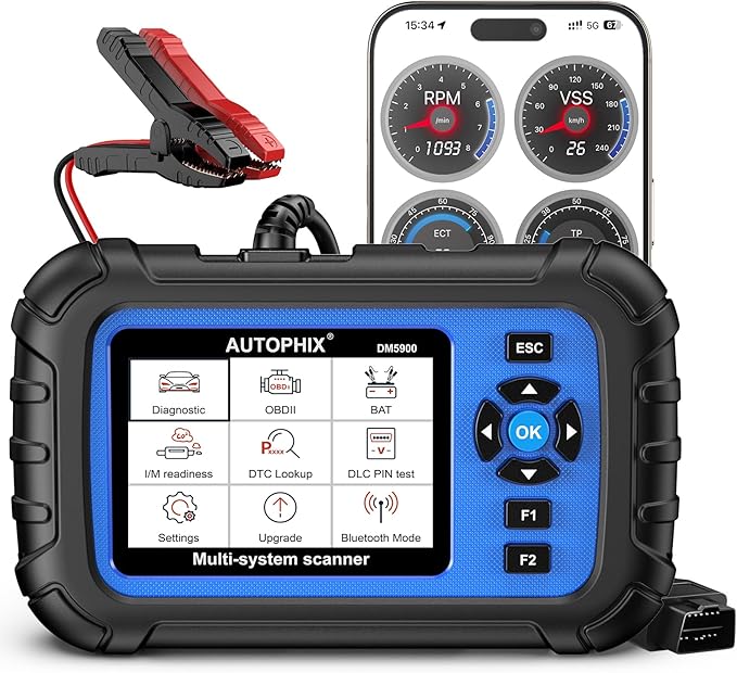AUTOPHIX DM5900 OBD2 Scanner Diagnostic Tool for Engine, ABS, SRS, and Transmission, 12V Battery Load Analyzer with Direct Clamps, Car Scanner Diagnostic Tool with I/M Readiness, Free Lifetime Updates