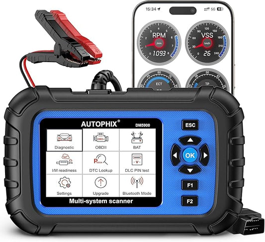 AUTOPHIX DM5900 OBD2 Scanner Diagnostic Tool for Engine, ABS, SRS, and Transmission, 12V Battery Load Analyzer with Direct Clamps, Car Scanner Diagnostic Tool with I/M Readiness, Free Lifetime Updates