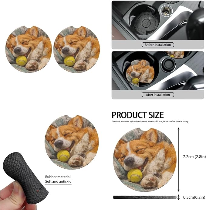 Corgi Dog Pattern 13 Pack Car Accessories for Womens Sleepy Pet Puppy Print Seatbelt Pad Armrest Cushion Keychain Cup Holder Coaster Pads Decor Accessory