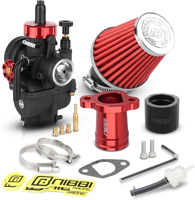 NIBBI Predator 212 Carburetor Kit,212 Predator Performance Part Intake Pipe Inlet Manifold For Mini Bike 196cc/212cc/224cc Engine GX160 GX200 with Air Filters (Red)