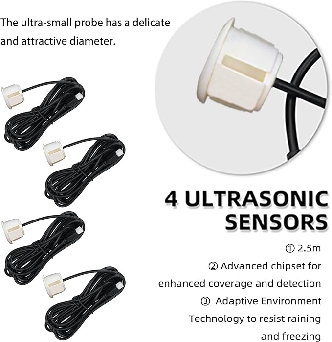 LCD Parking Sensor Kit - Displays Data on Original Screen, Easy Rear Installation, Compatible with CVBS Cameras (Not for AHD), 18 Probe Colors to Match Any Vehicle（White）
