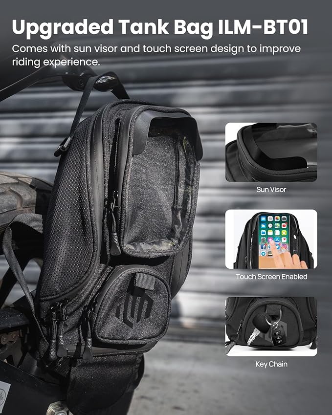 ILM Motorcycle Tank Bag Magnetic 4 Straps Reinforced Fastening Waterproof Touch Screen Phone Pouch Motorbike BT01