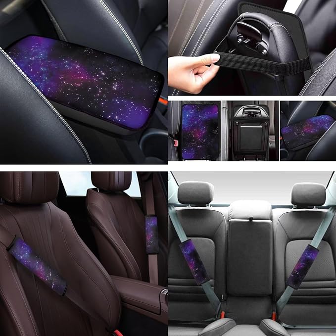 Galaxy 12Pcs Car Seat Covers Full Set Car Seat Belt Cover Steering Wheel Cover Armrest Cushion Cup Coasters and Keychain Holder Suitable for Most Cars,SUV